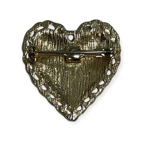 Stunning Vintage Heart Shaped Rainbow Rhinestone Brooch Pin Gold Tone - Picture 2 of 2